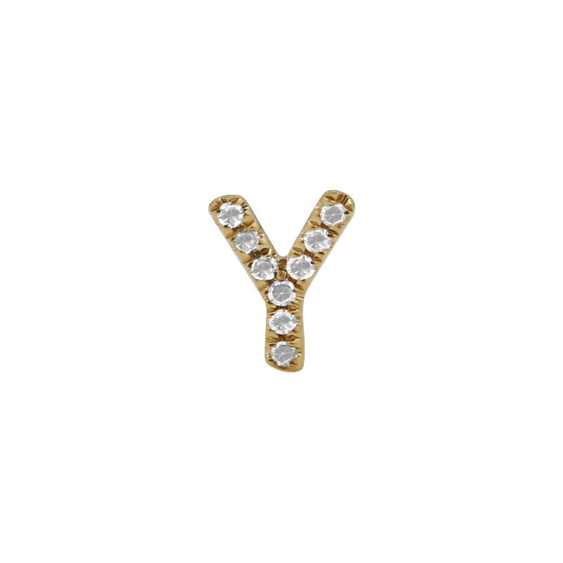 Letter V 14k Yellow Gold Single Stud Earring in White Diamond