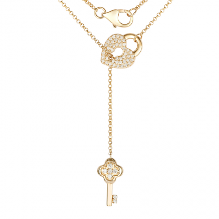 14k Gold and Diamond Lock and Key Necklace