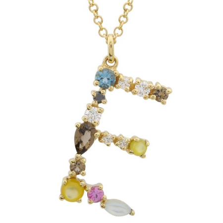 Diamond Letter E Pendant Necklace in 14k Yellow Gold