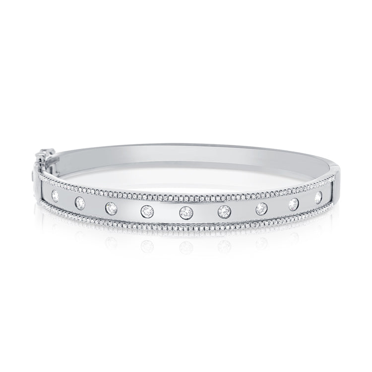 14K White Gold Diamond Border Bangle