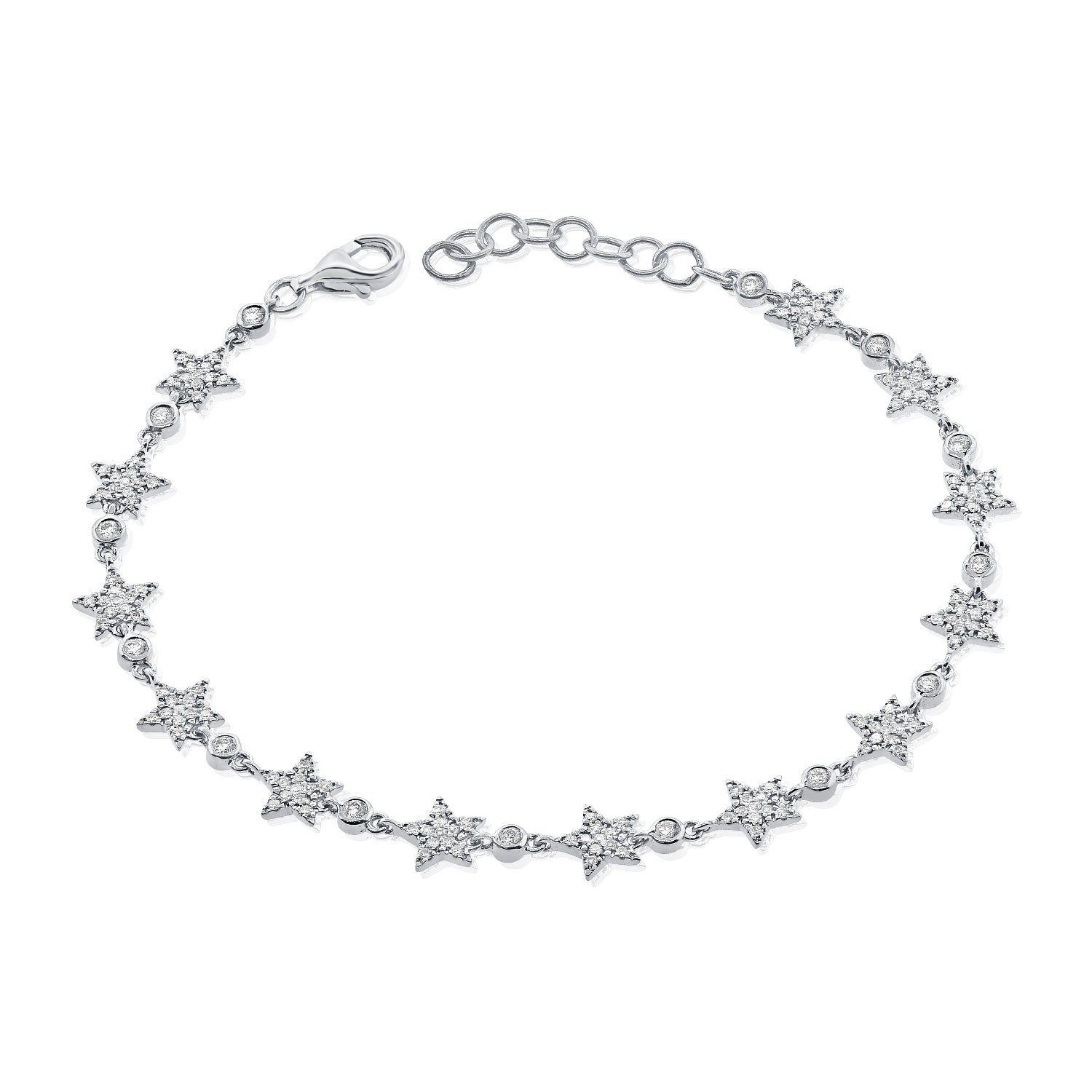 14K White Gold Diamond Star Bracelet