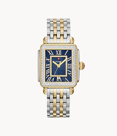 Michele deco diamond outlet two tone watch