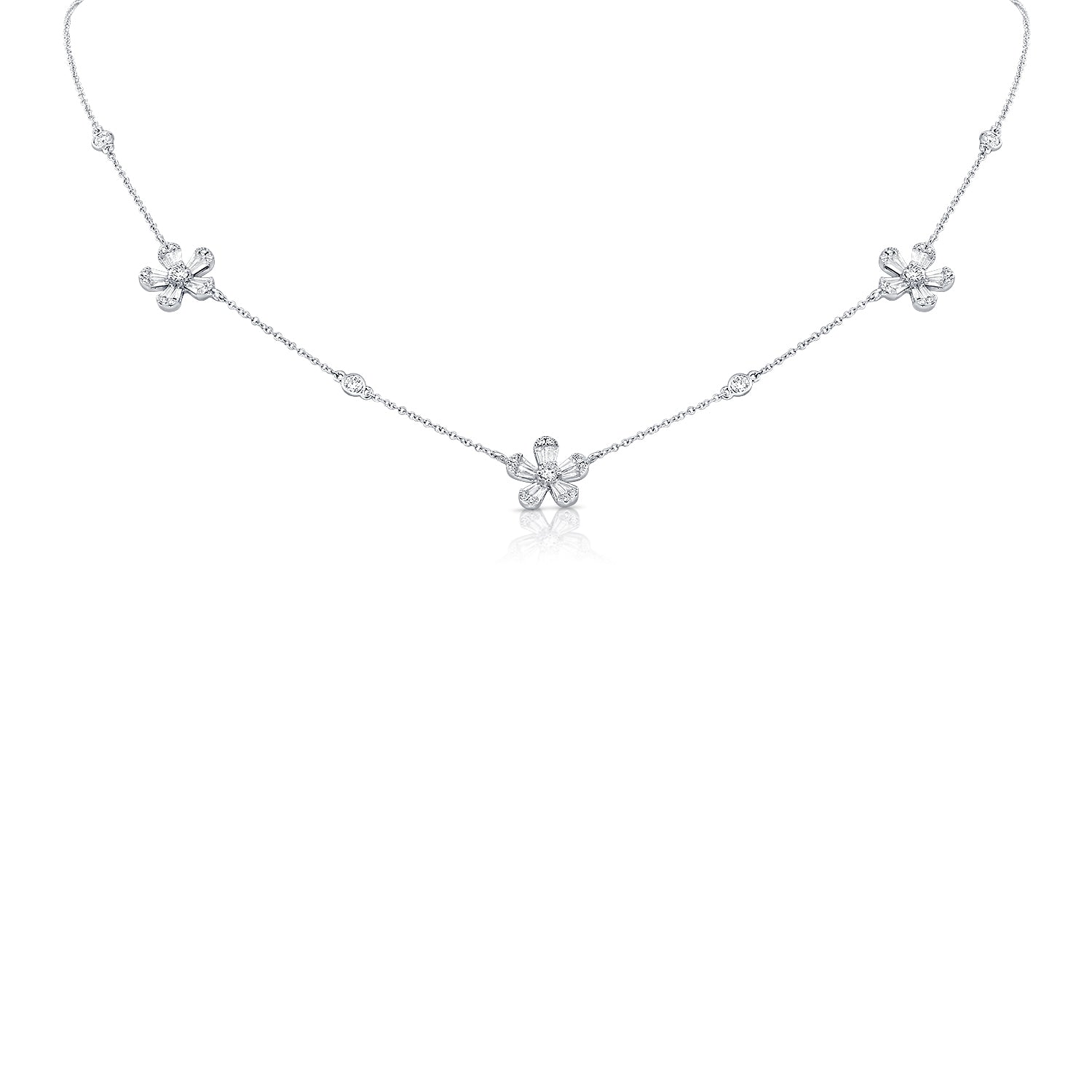 white gold diamond flower necklace