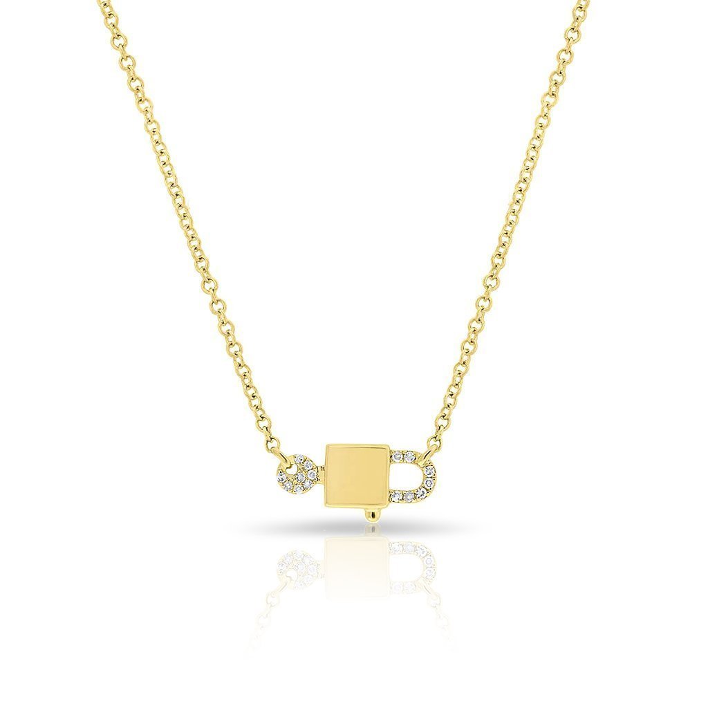 14kt Gold and Full Diamond Love Lock Necklace Yellow Gold