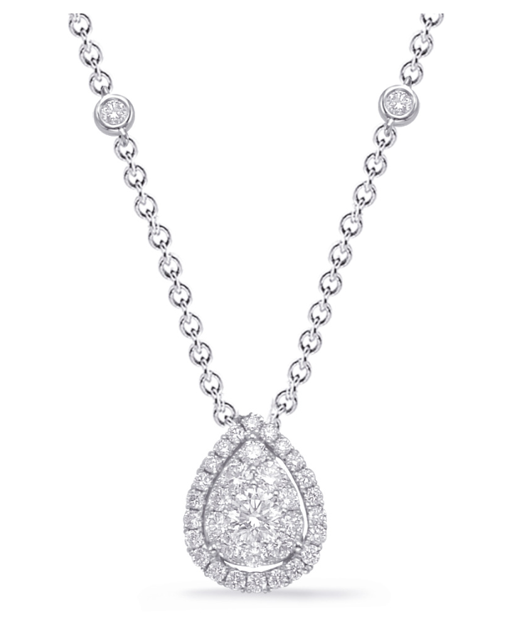 14K White Gold V Shaped Diamond Necklace