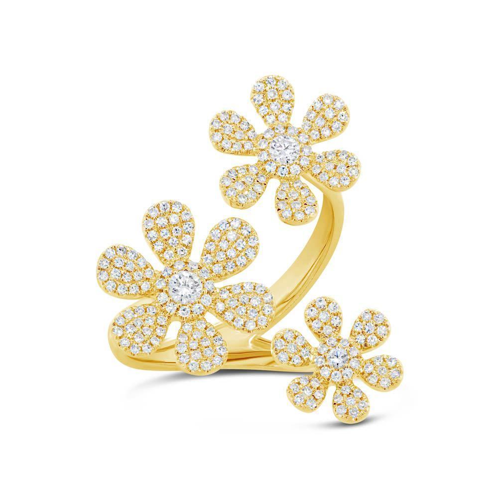 RNH668WC Yellow gold diamond double flower ring