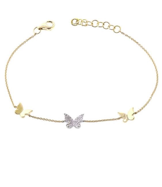 14K White Diamond Triple Butterfly Bracelet