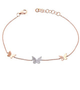 14K White Diamond Triple Butterfly Bracelet