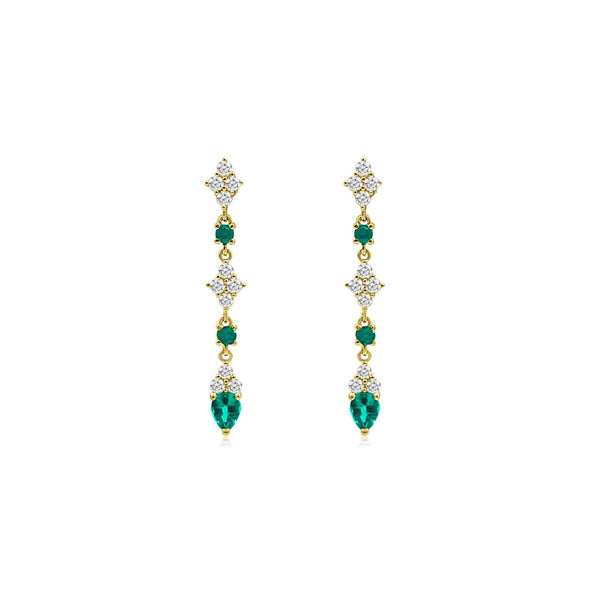 14K YELLOW DIAMOND & EMERALD DANGLE EARRINGS