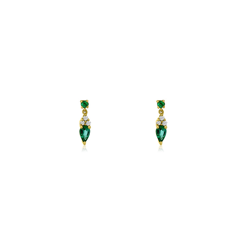 14K YELLOW DIAMOND & EMERALD DANGLE EARRINGS