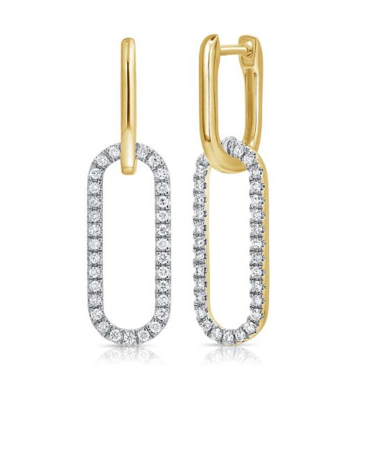 14k Yellow Gold Diamond Paperclip Drop Earrings