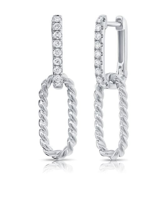 14K Rose Diamond Cable paperclip Link Dangle Earrings