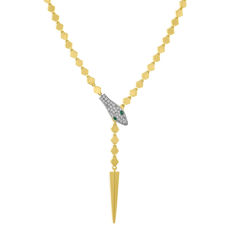 14K YELLOW DIAMOND & EMERALD SNAKE LARIAT NECKLACE