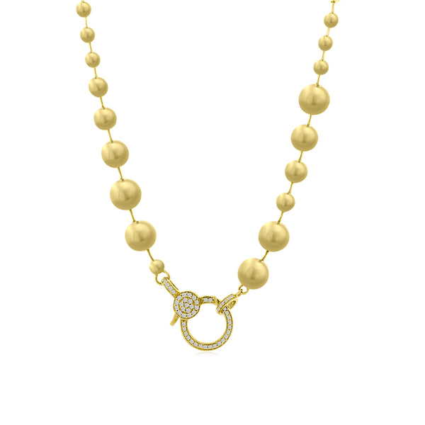 14K YELLOW GRADUATED BEAD & DIAMOND LOBSTER NECKLACE