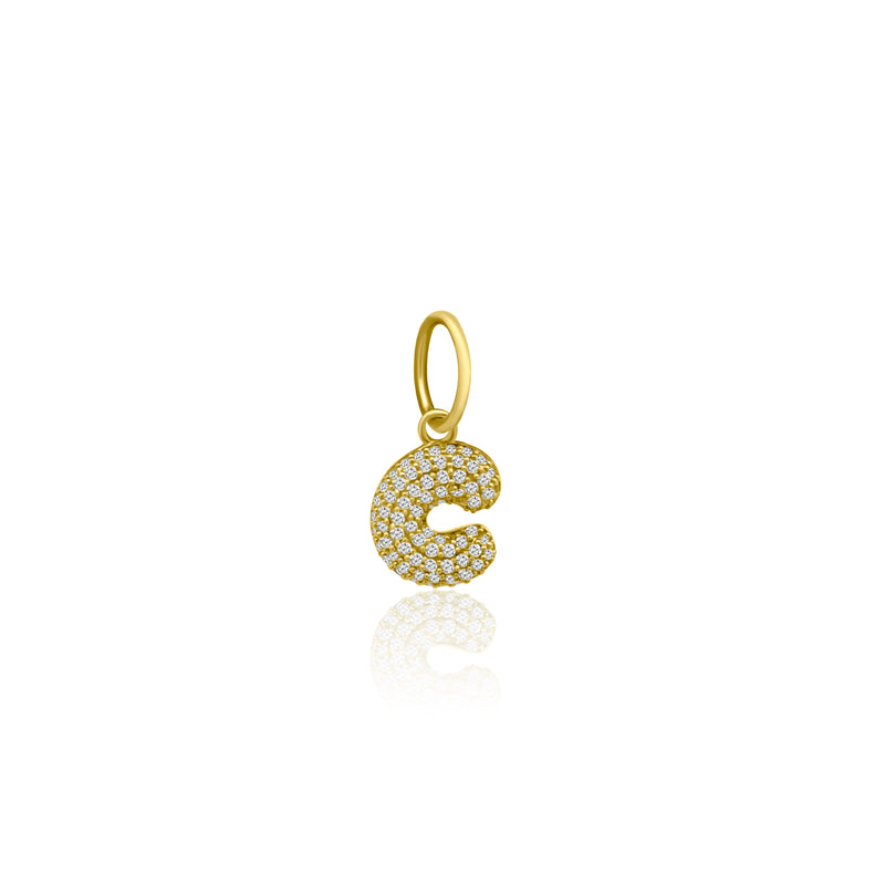 14K YELLOW DIAMOND BUBBLE INITIAL CHARM/ PENDANT