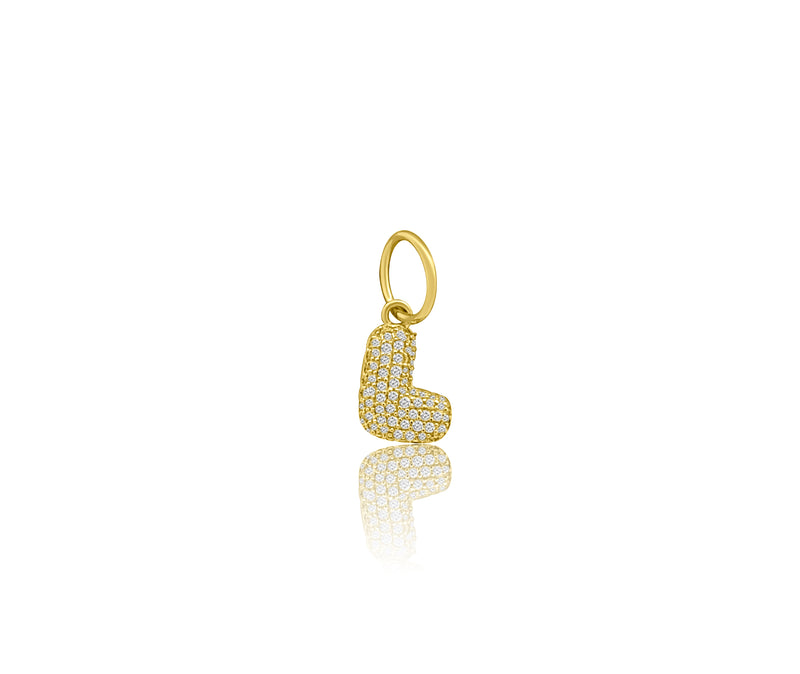 14K YELLOW DIAMOND BUBBLE INITIAL CHARM/ PENDANT