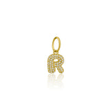 14K YELLOW DIAMOND BUBBLE INITIAL CHARM/ PENDANT