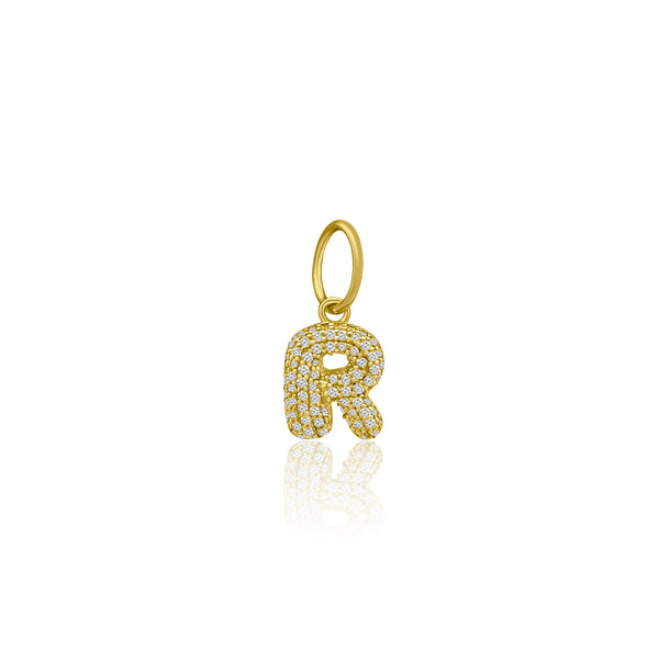 14K YELLOW DIAMOND BUBBLE INITIAL CHARM/ PENDANT