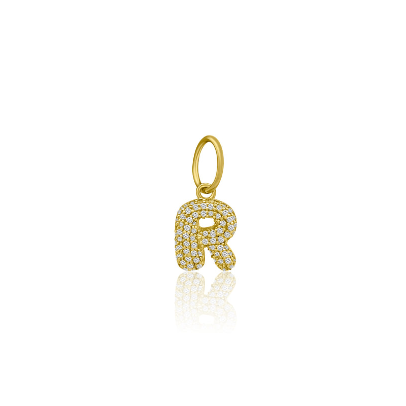 14K YELLOW DIAMOND BUBBLE INITIAL CHARM/ PENDANT