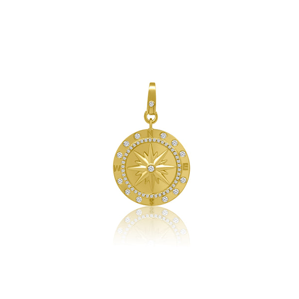 14K YELLOW DIAMOND COMPASS CHARM PENDANT