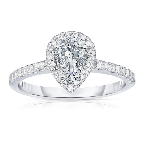 Platinum Pear Shaped Diamond Engagement Ring with Diamond Halo-engagement ring-MWI Jewelry-