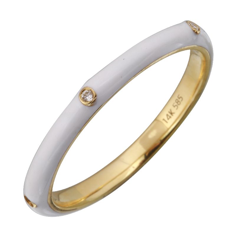 14k Yellow White Enamel & Diamond Ring-Rings-superbell-