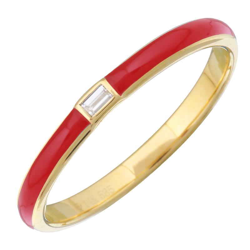 14k Yellow Gold Red Enamel & Diamond Ring-Rings-superbell-