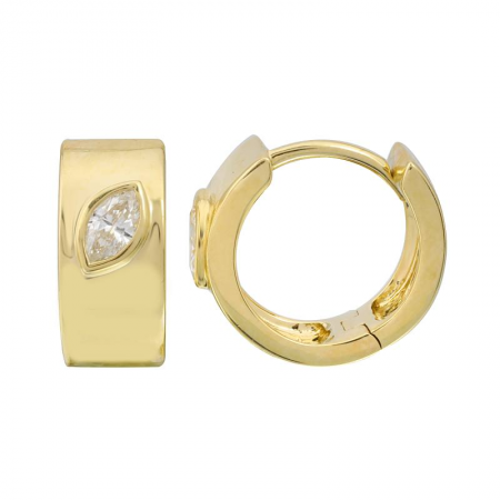 14k Yellow Gold Marquise Diamond Bezel Set Huggie Earrings-Earrings-Maurice's Jewelers-