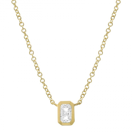 14K Yellow Gold White Topaz Emerald Bezel Necklace-Necklaces-Maurice's Jewelers-