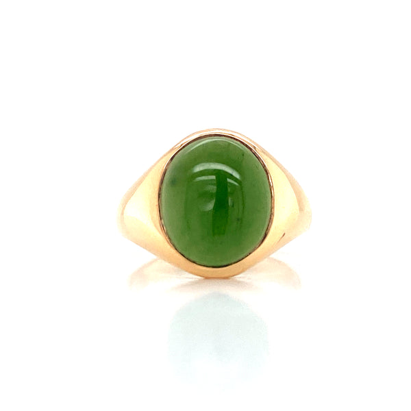 14K Yellow Gold Oval Jade Ring-Rings-Maurice's Jewelers-