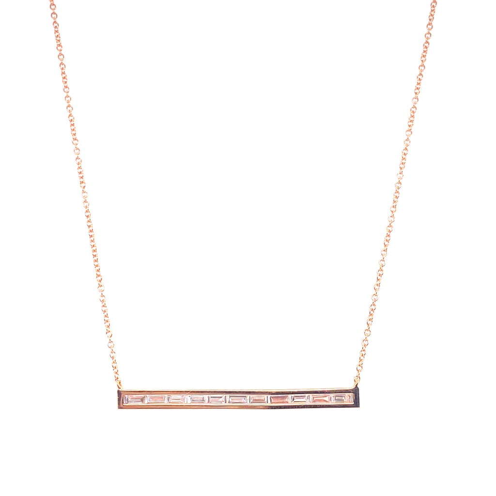 14K Rose Gold Baguette Diamond Bar Necklace-Necklaces-Maurice's Jewelers-