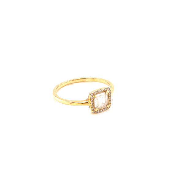 14K Yellow Gold Diamond + Square Moonstone Ring-Rings-majolie-