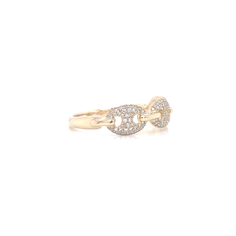 14K Yellow Gold Round Diamond Puff Link Ring-Rings-majolie-