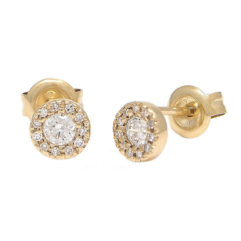 14K Yellow Gold Diamond Stud Halo Earrings-EARRINGS-lau international-