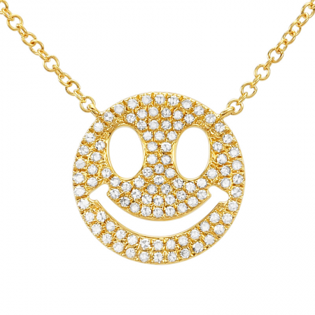 14K Yellow Gold Diamond Happy Face Pendant-Necklaces-superbell-