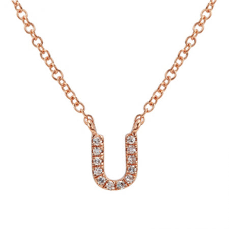 14K Rose Gold Diamond Initial Necklace-Necklaces-Maurice's Jewelers-U-