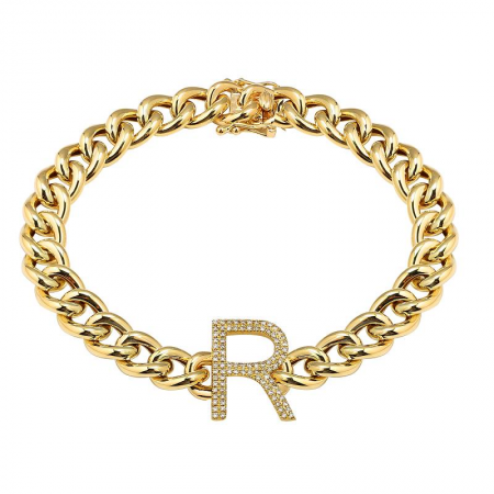 14K Yellow Gold Letter R Bracelet