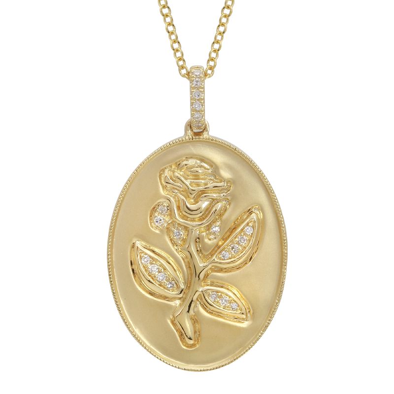 14K Yellow Gold Diamond Rose Pendant with Chain-Necklaces-superbell-