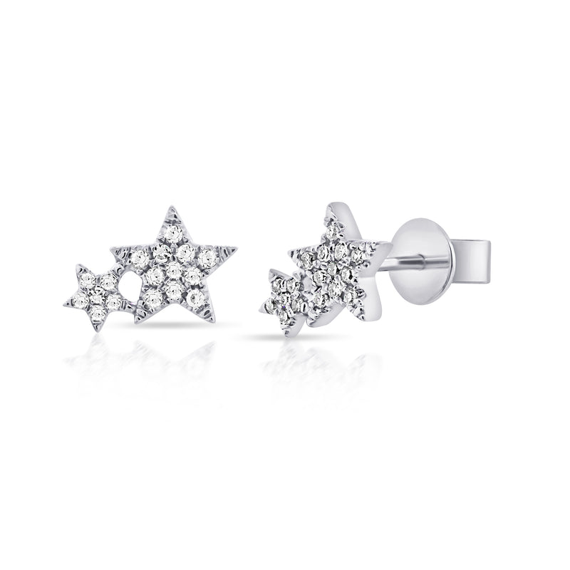 14K White Gold Diamond Double Star Earrings-EARRINGS-Maurice's Jewelers-WHITE GOLD-