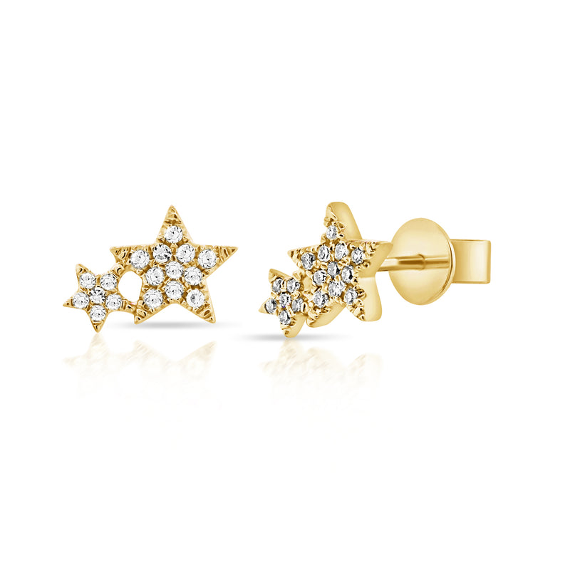 14K White Gold Diamond Double Star Earrings-EARRINGS-Maurice's Jewelers-YELLOW GOLD-