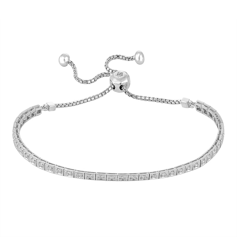 14K White Gold Diamond Square Link Tennis Bracelet-Tennis Bracelet-VIMCO DIAMOND CORP-WHITE GOLD-