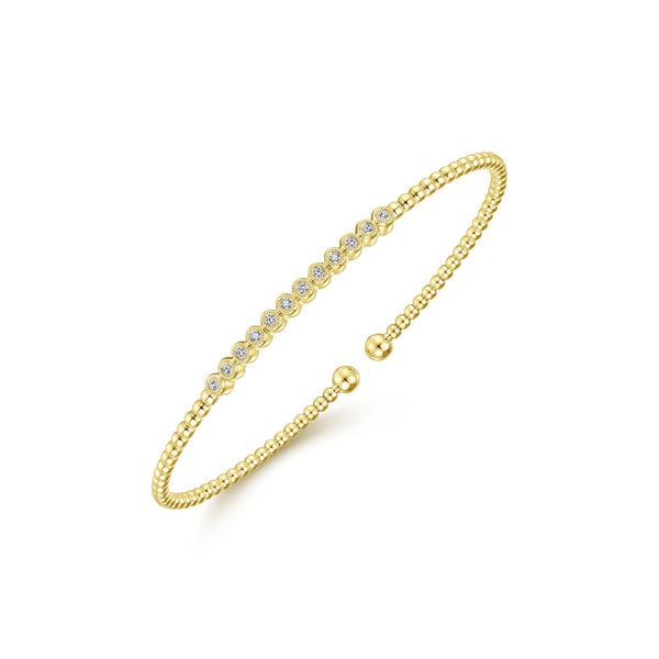 14K Yellow Gold Diamond Bezeled Top Bead Cuff-Bracelets-gabriel & co-