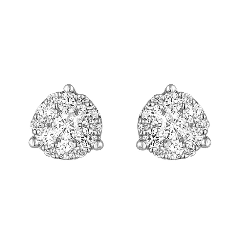 14K White Gold Diamond Cluster Stud Earrings-EARRINGS-VIMCO DIAMOND CORP-