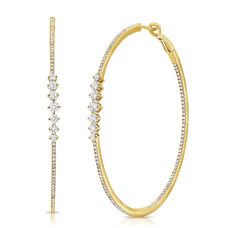 14K Rose Gold Diamond Inside-Out Hoop Earrings-Earrings-Maurice's Jewelers-YELLOW GOLD-