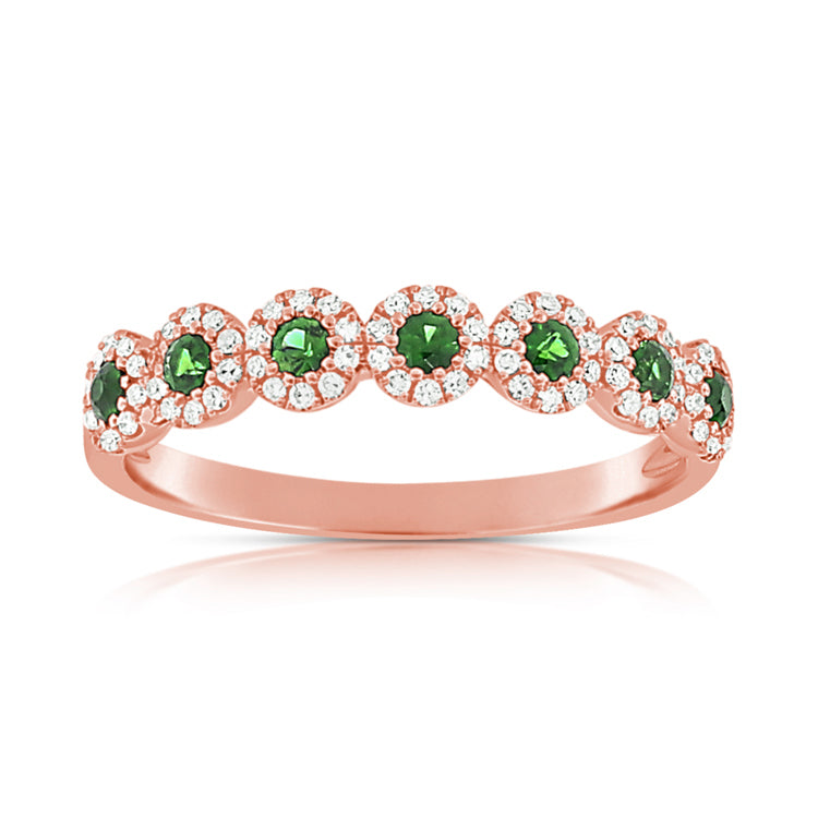 14K Yellow Diamond Halo + Emerald Band-Rings-aaron jewelry-ROSE GOLD-