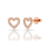 14K Yellow Gold Diamond Open Heart Stud Earrings-Earrings-aaron jewelry-ROSE GOLD-