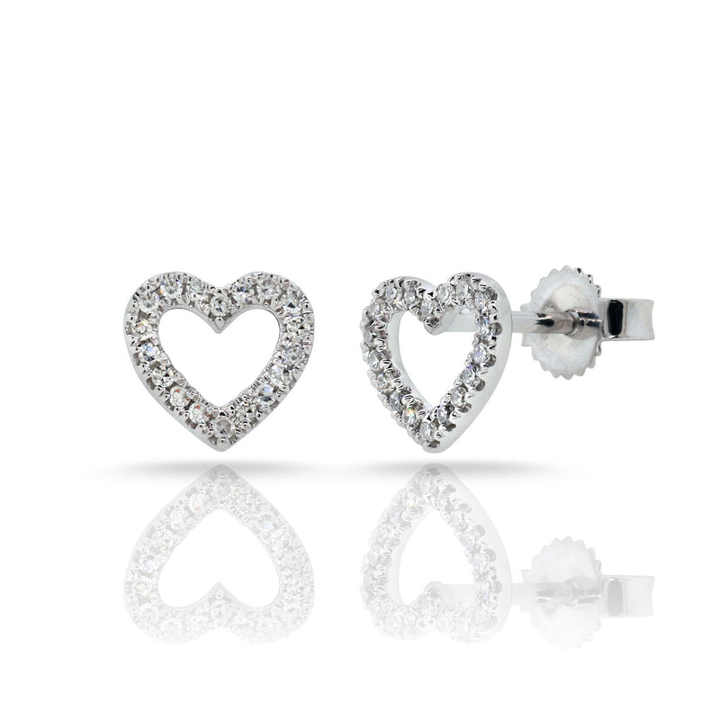 14K Yellow Gold Diamond Open Heart Stud Earrings-Earrings-aaron jewelry-WHITE GOLD-