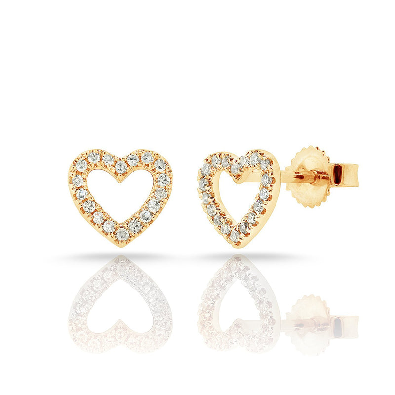 14K Yellow Gold Diamond Open Heart Stud Earrings-Earrings-aaron jewelry-YELLOW GOLD-