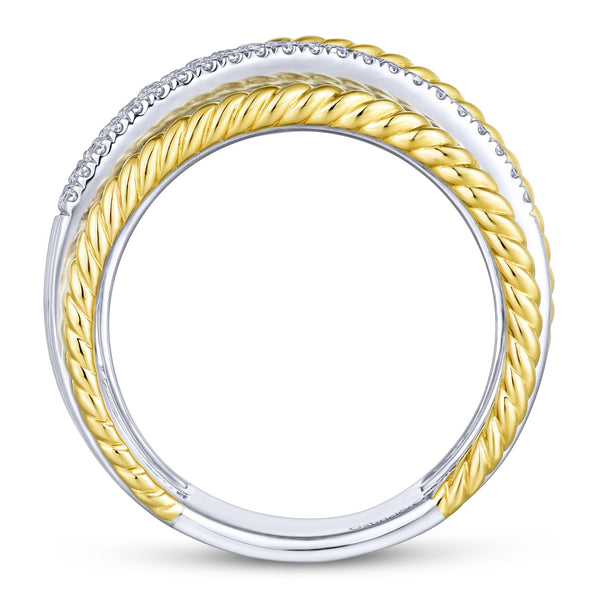 14K Yellow & White Gold Diamond Rope Bypass Ring-Rings-gabriel & co-