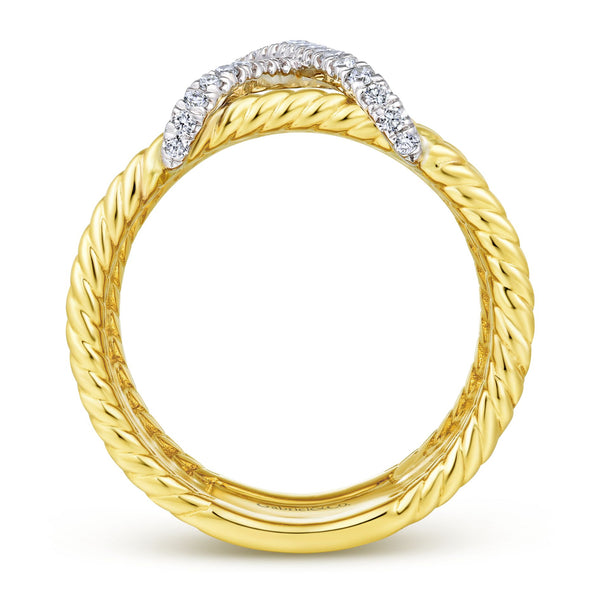 14K Yellow Gold Diamond X Twisted Multi Band Ring-Rings-gabriel & co-